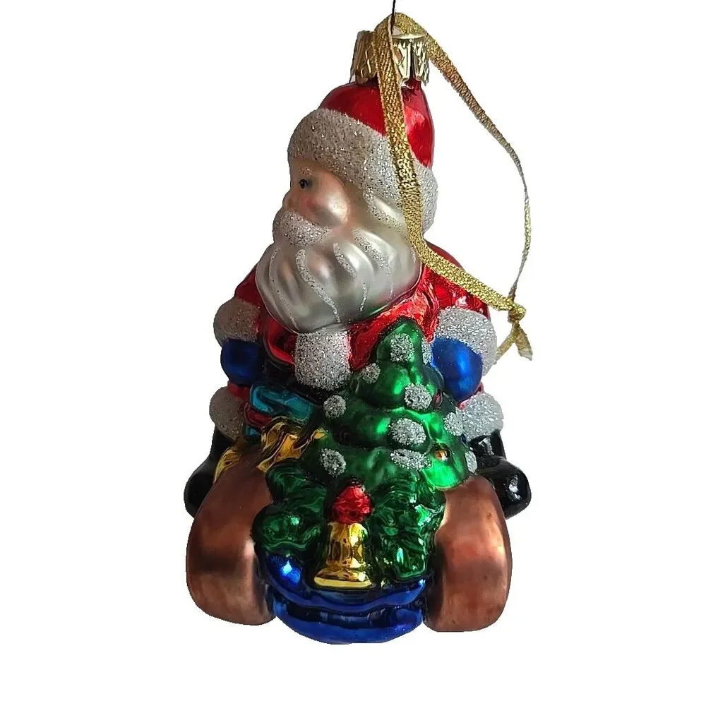Lao Mai Blown Glass Christmas Ornament Santa On Sleigh Sled Kids Tree 5